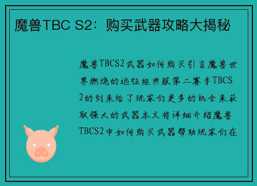 魔兽TBC S2：购买武器攻略大揭秘